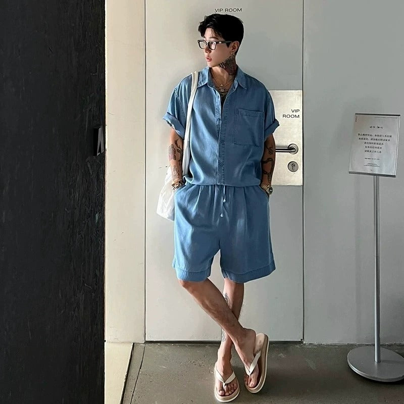 Men's Lyocell Cotton Casual Bermuda Shorts Elastic Waist Summer Shorts product image
