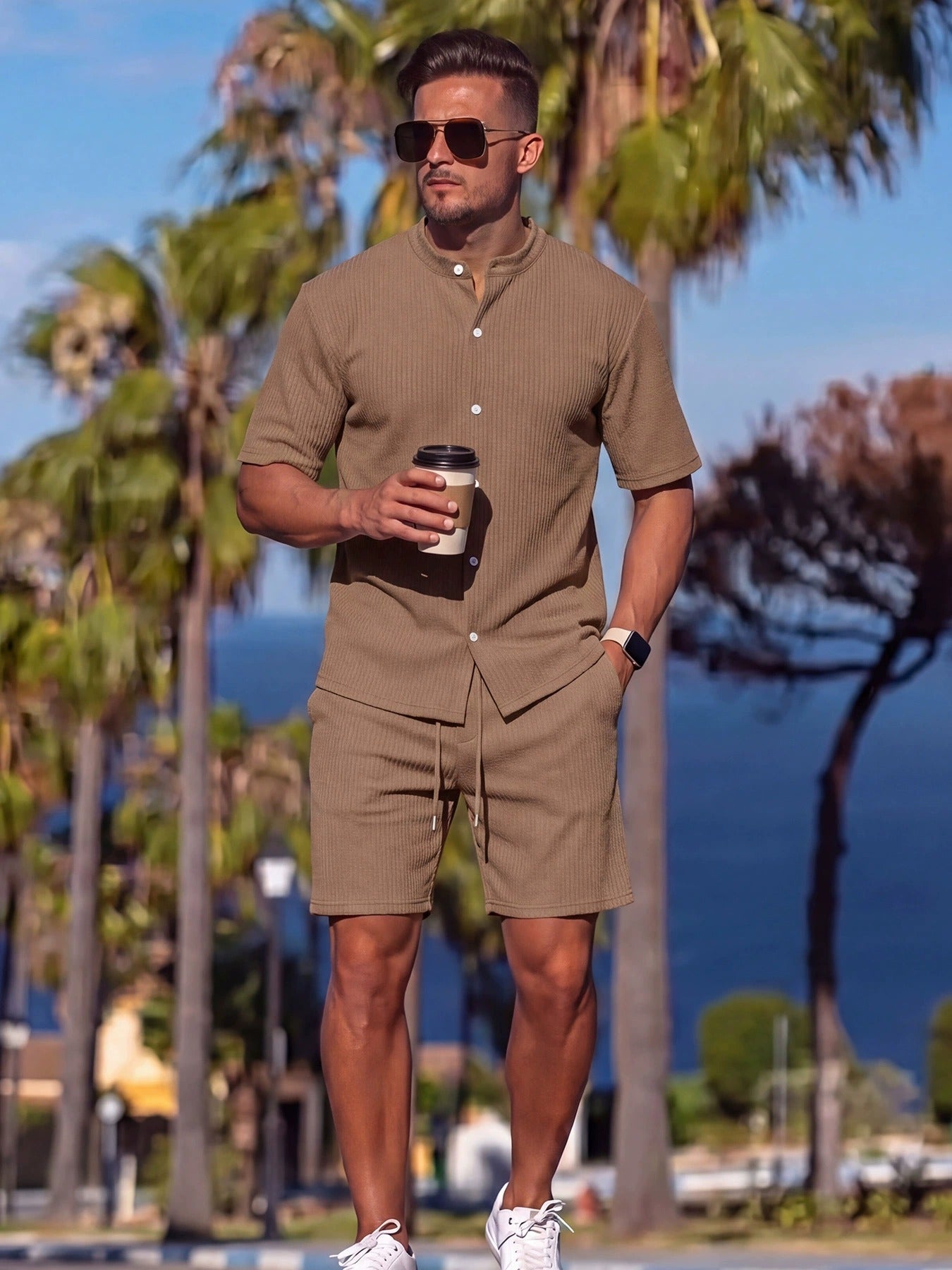 Men's Lyocell Cotton Casual Bermuda Shorts Elastic Waist Summer Shorts product image