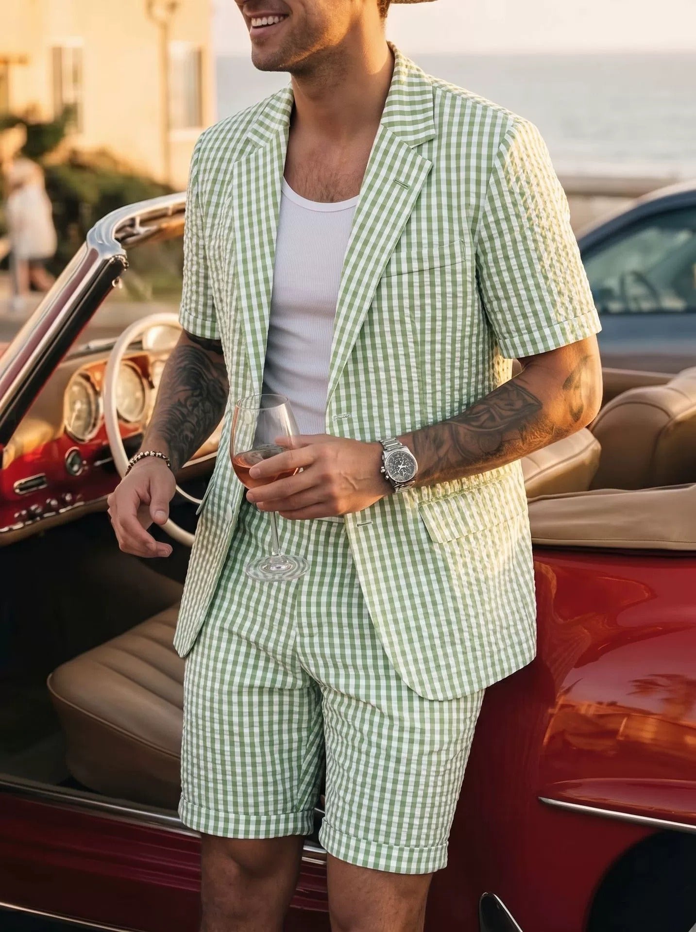 Men's Lightweight Business Blazer and Pants Set Casual Summer Suit Outfit product image