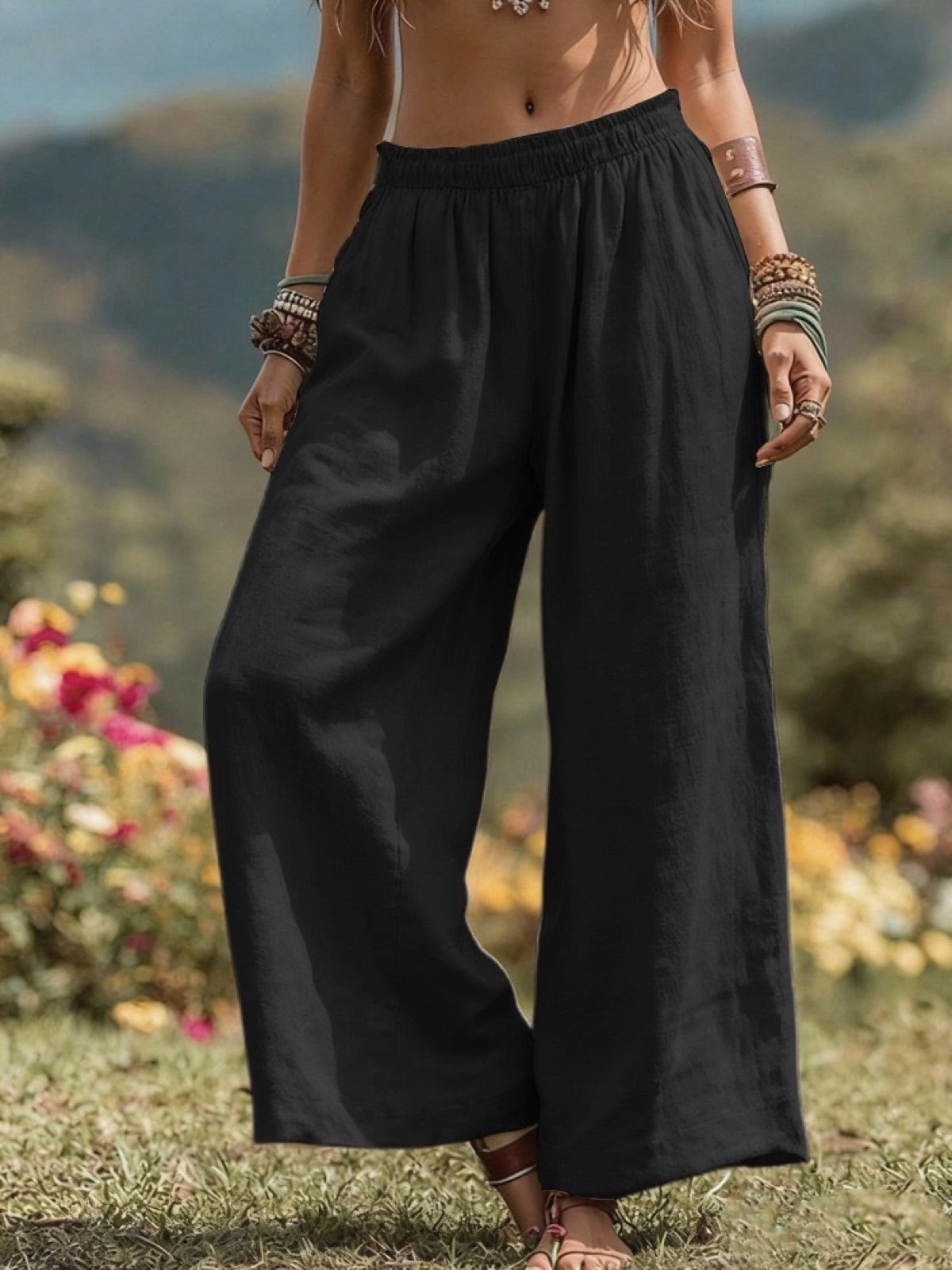 Women's Elastic Waist Wide Leg Pants Loose Casual Fall Winter Trousers product image