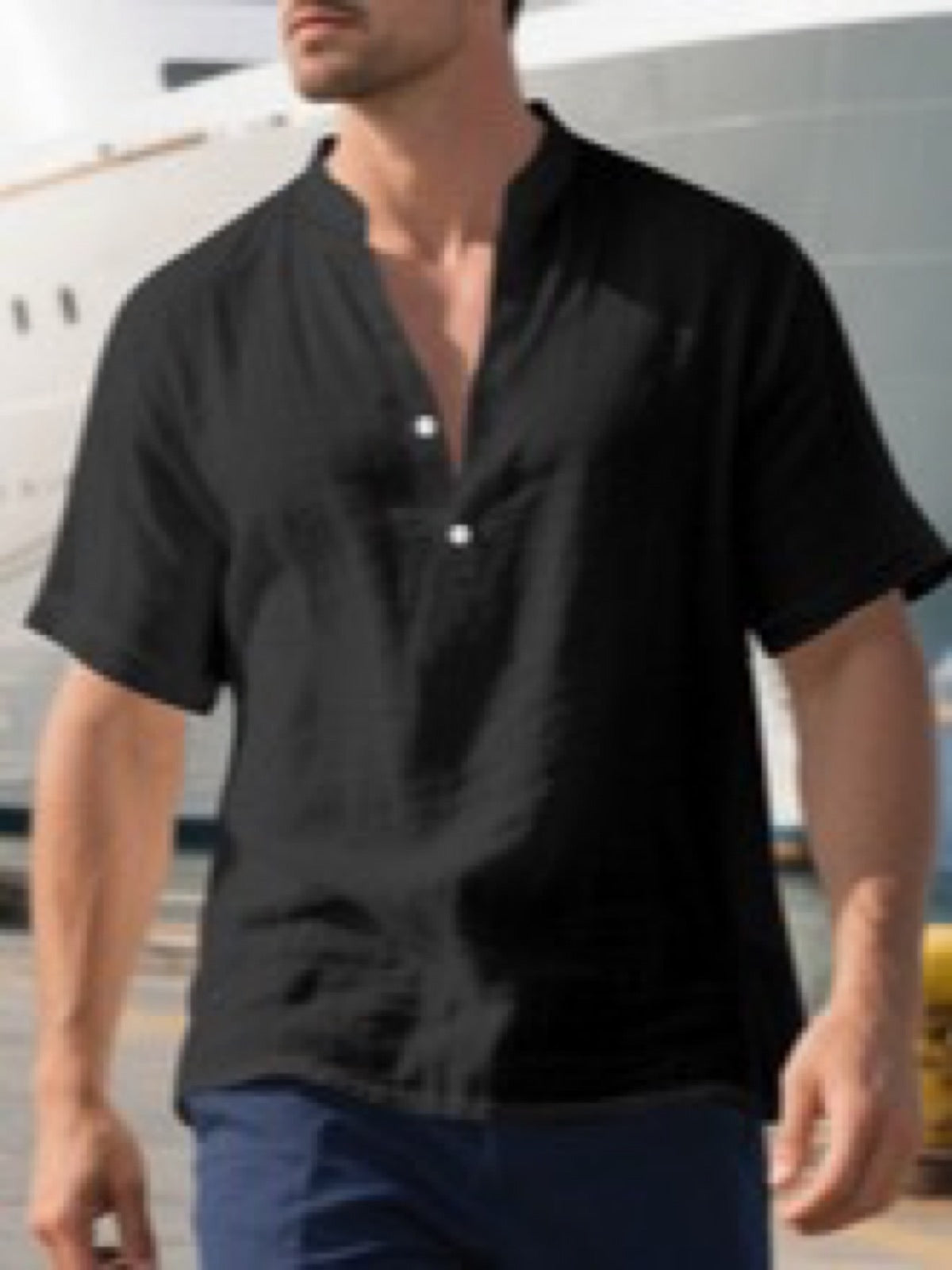 Men's Linen Blend Short Sleeve Shirt Lightweight Casual Summer Button Shirt product image