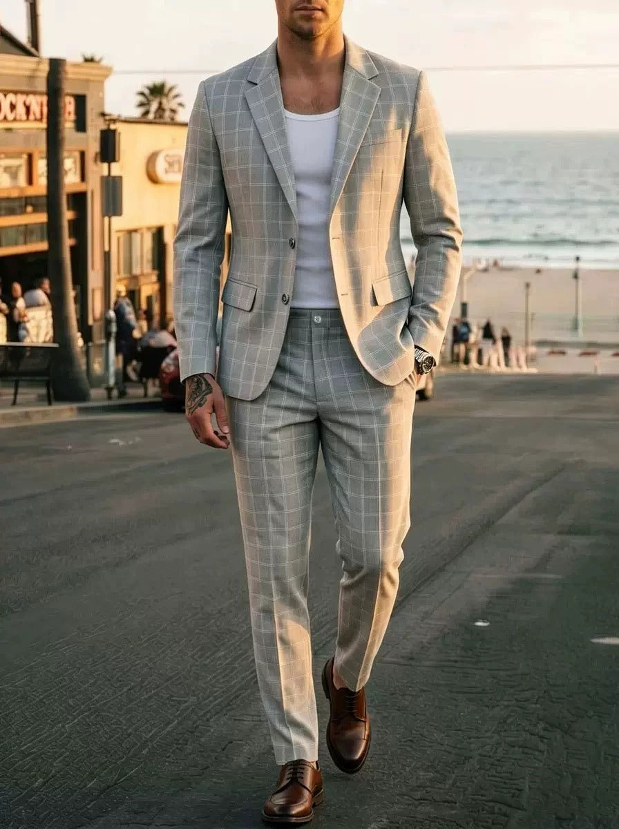 Men's Lightweight Business Blazer and Pants Set Casual Summer Suit Outfit product image
