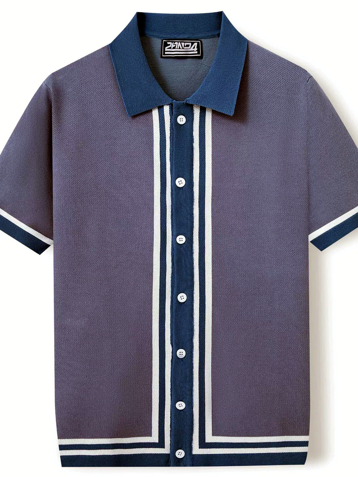 Men's Striped Jacquard Knit Short Sleeve Polo Shirt Business Casual Summer Top - product detail view 1