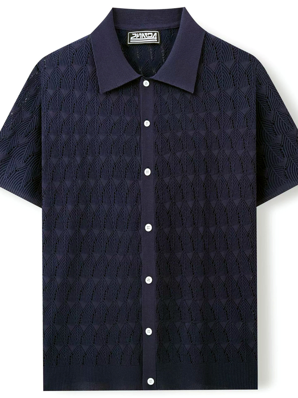 Men's Jacquard Knit Short Sleeve Polo Shirt Business Casual Summer Top - product detail view 1