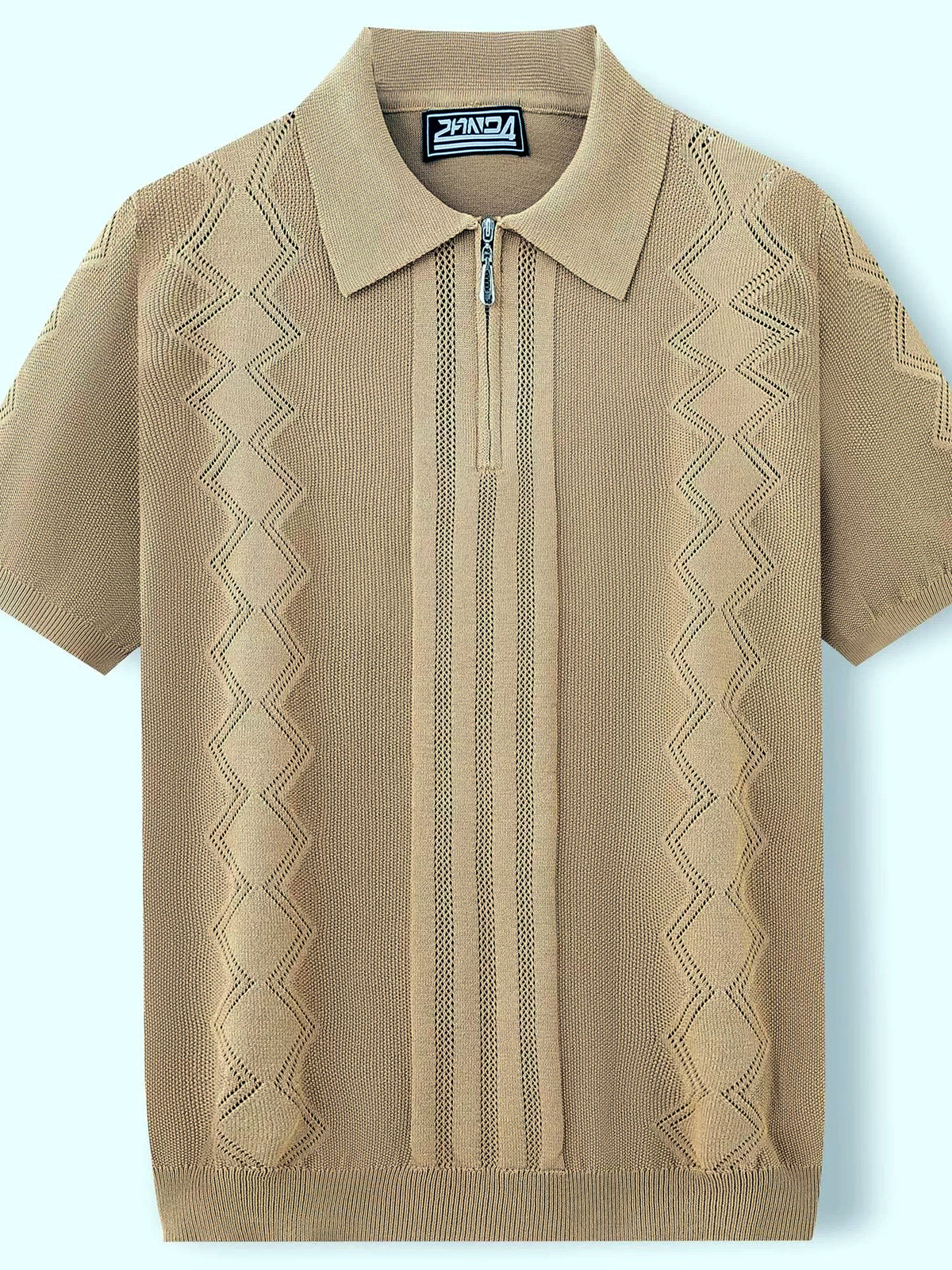 Men's Jacquard Knit Short Sleeve Polo Shirt Business Casual Summer Top - product detail view 1