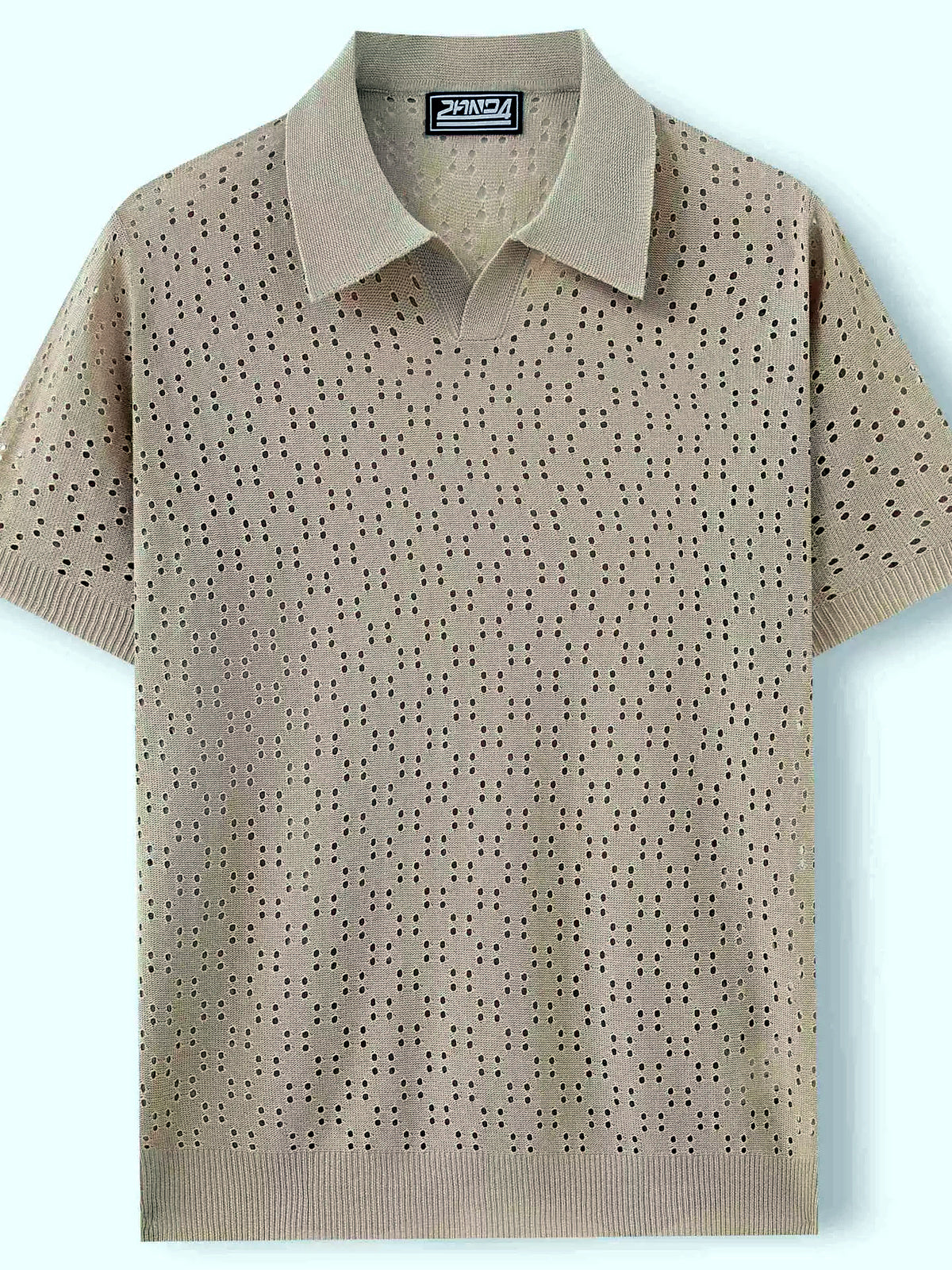 Men's Jacquard Knit Short Sleeve Polo Shirt Business Casual Summer Top - product detail view 1