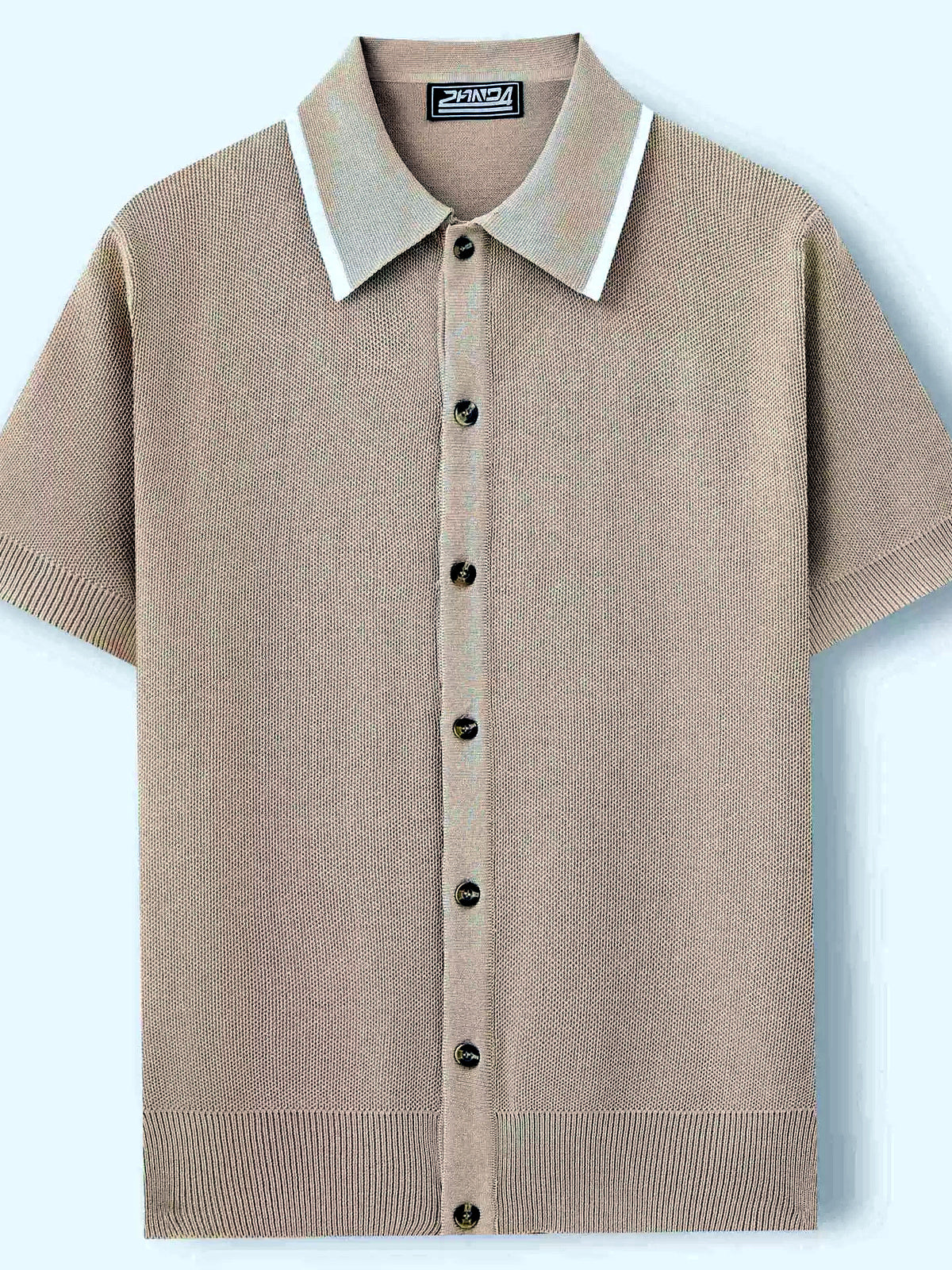 Men's Jacquard Knit Short Sleeve Polo Shirt Business Casual Summer Top - product detail view 3