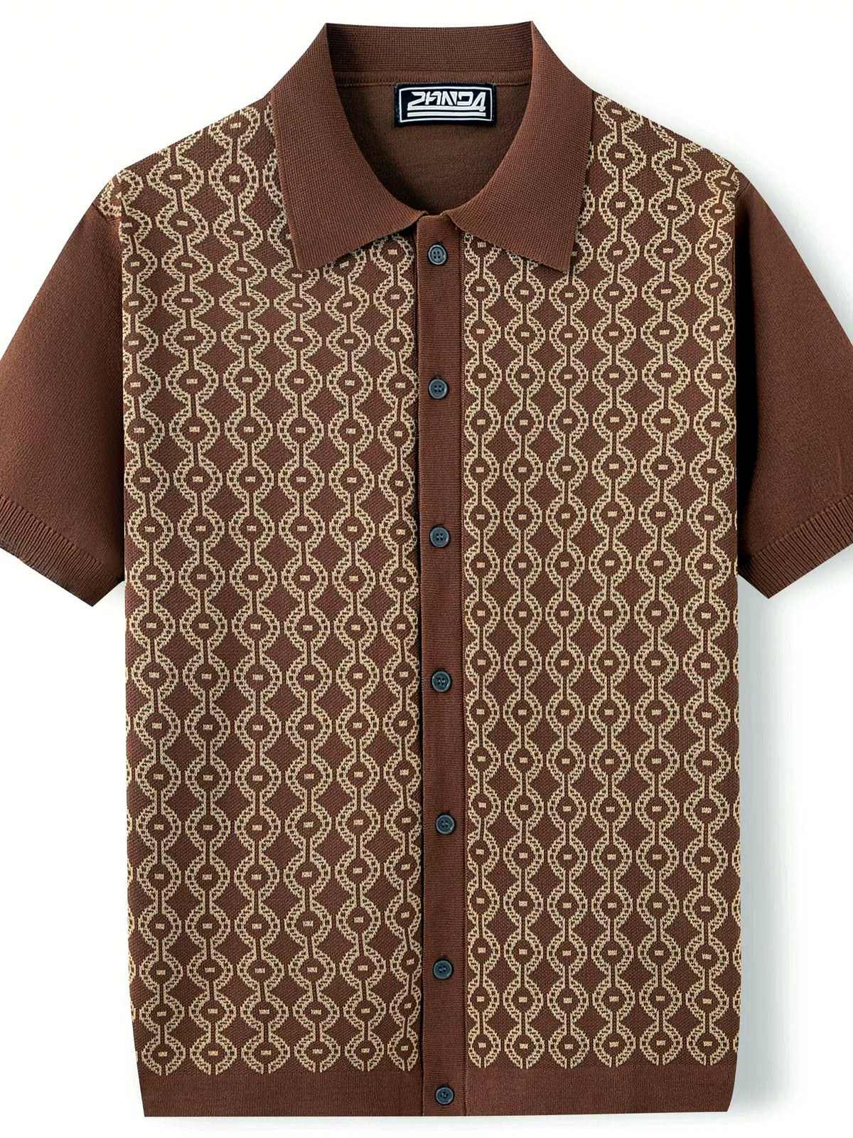 Men's Jacquard Knit Short Sleeve Polo Shirt Business Casual Summer Top - product detail view 2