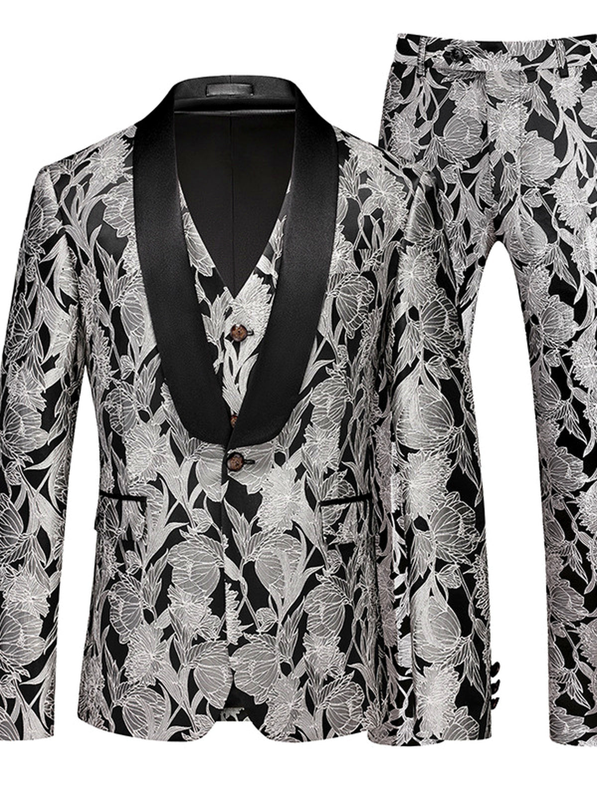 Men's Jacquard Blazer Suit Jacket One Button Party Banquet Formal Outfit in Gray - product view
