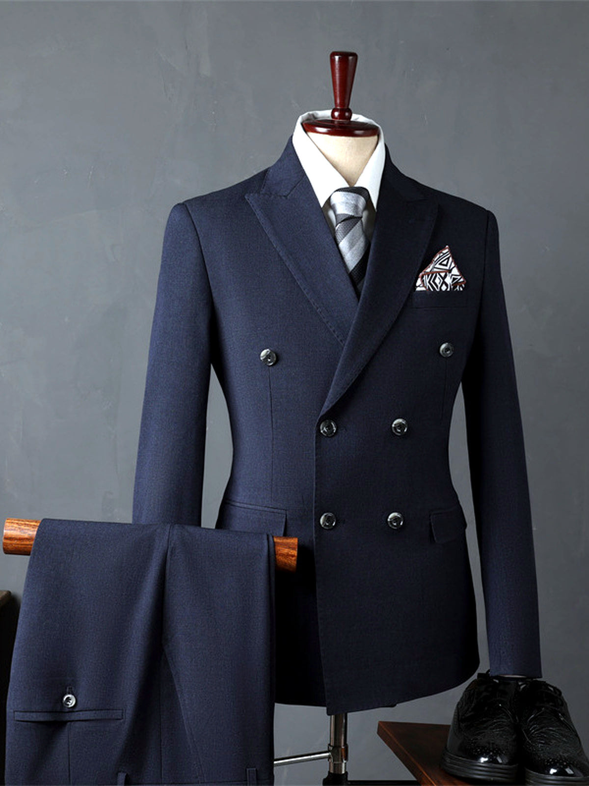 Men's Lightweight Business Blazer and Pants Set Casual Suit Outfit in Blue(+) - product view