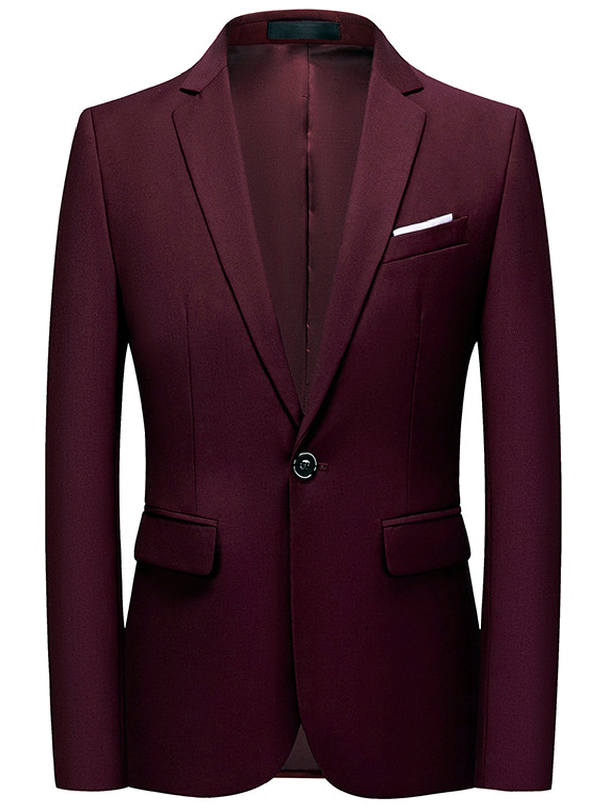 Men's Solid Color Slim Fit Long Sleeve Blazer for Everyday Smart-Casual Wear in Burgundy - product view