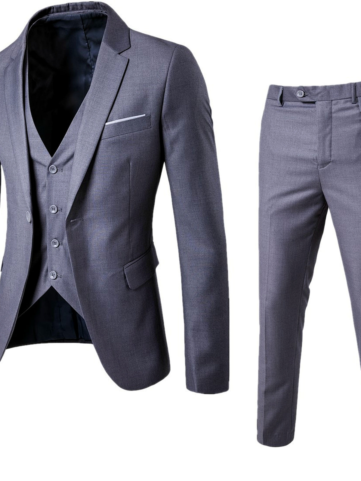 Men's Lightweight Business Blazer and Pants Set Casual Suit Outfit in Light Gray - product view