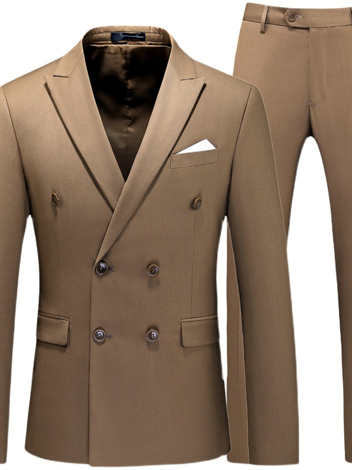 Men's Lightweight Business Blazer and Pants Set Casual Suit Outfit in Khaki - product view