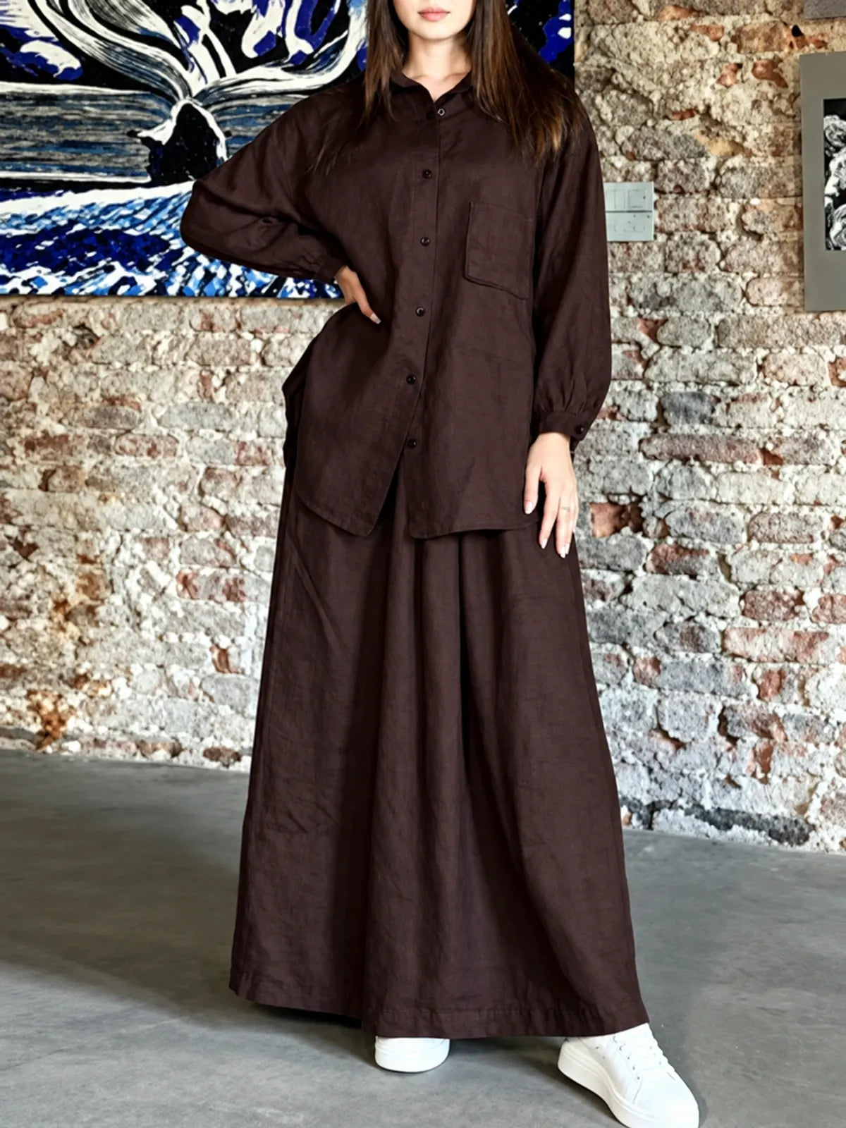 Women's Top and Skirt Two-Piece Set in Beige - product view