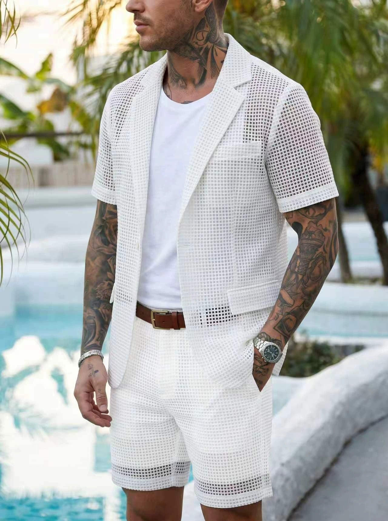 Men's Lightweight Business Blazer and Pants Set Casual Summer Suit Outfit product image