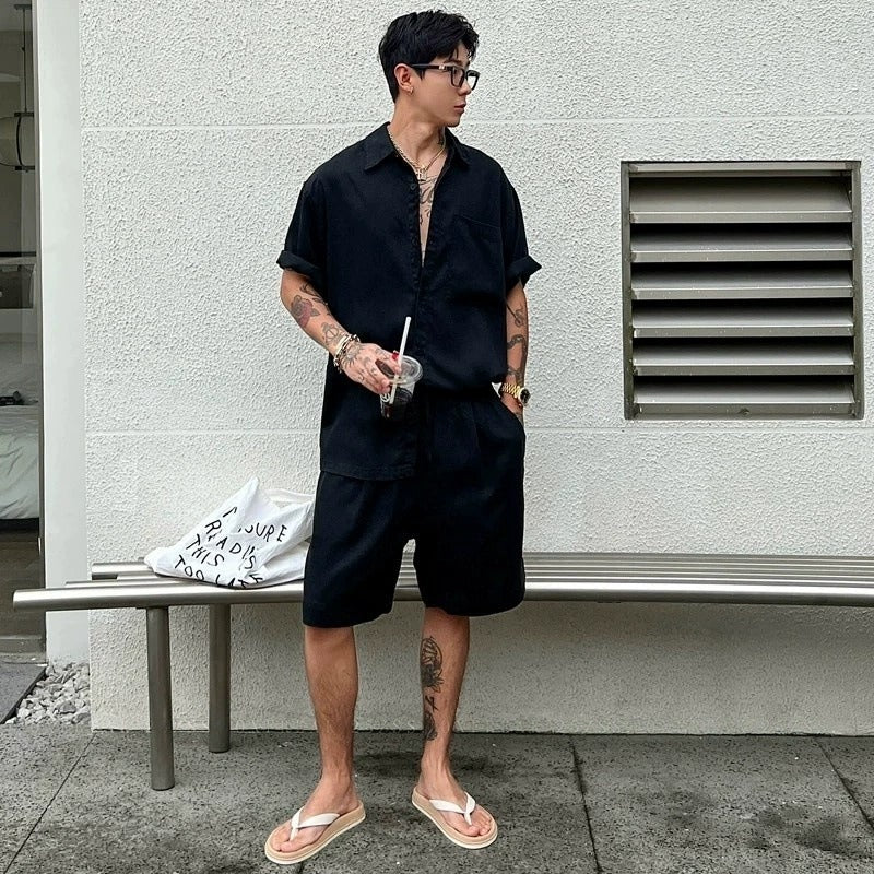 Men's Lyocell Cotton Casual Bermuda Shorts Elastic Waist Summer Shorts product image