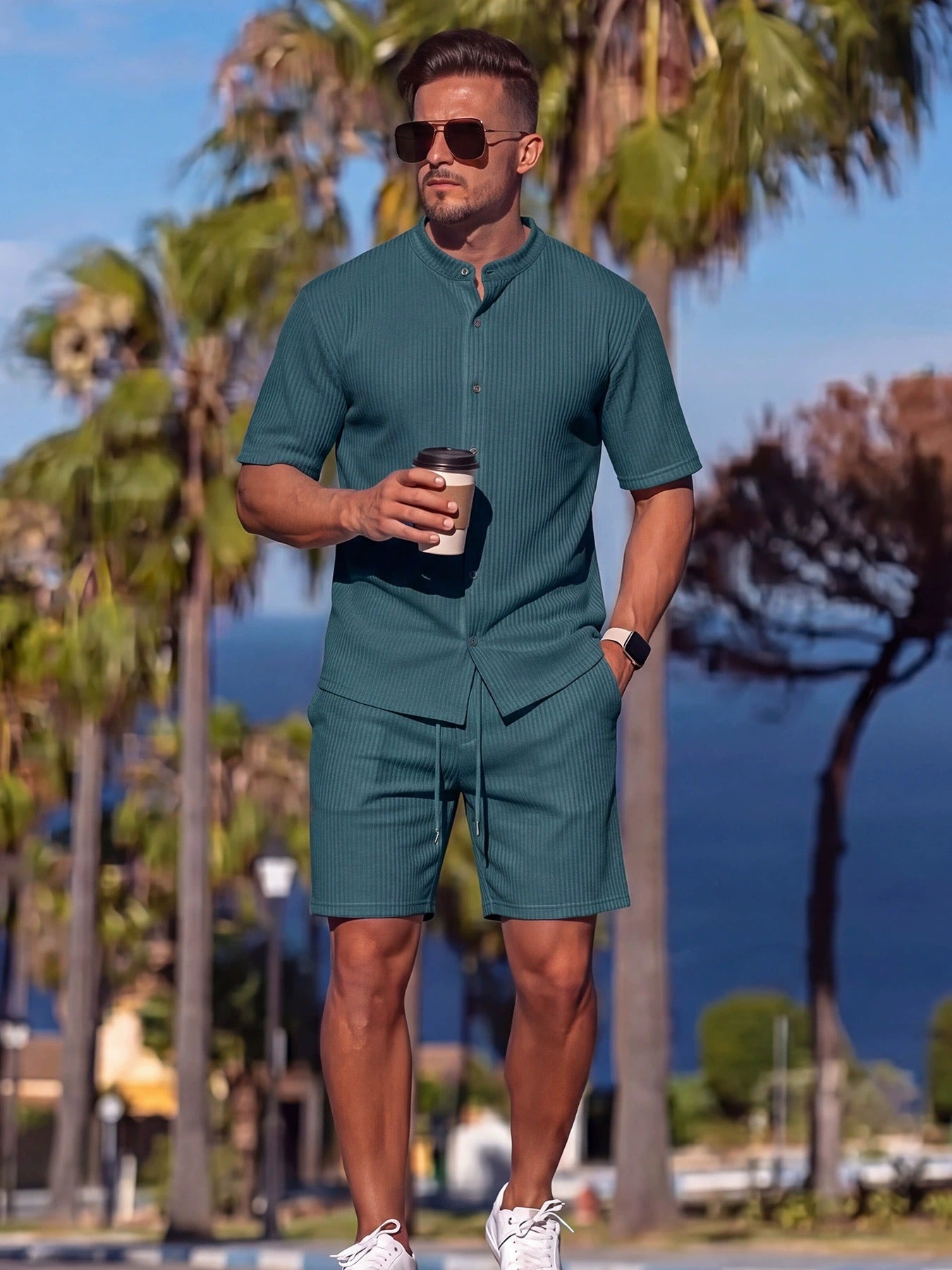 Men's Lyocell Cotton Casual Bermuda Shorts Elastic Waist Summer Shorts product image