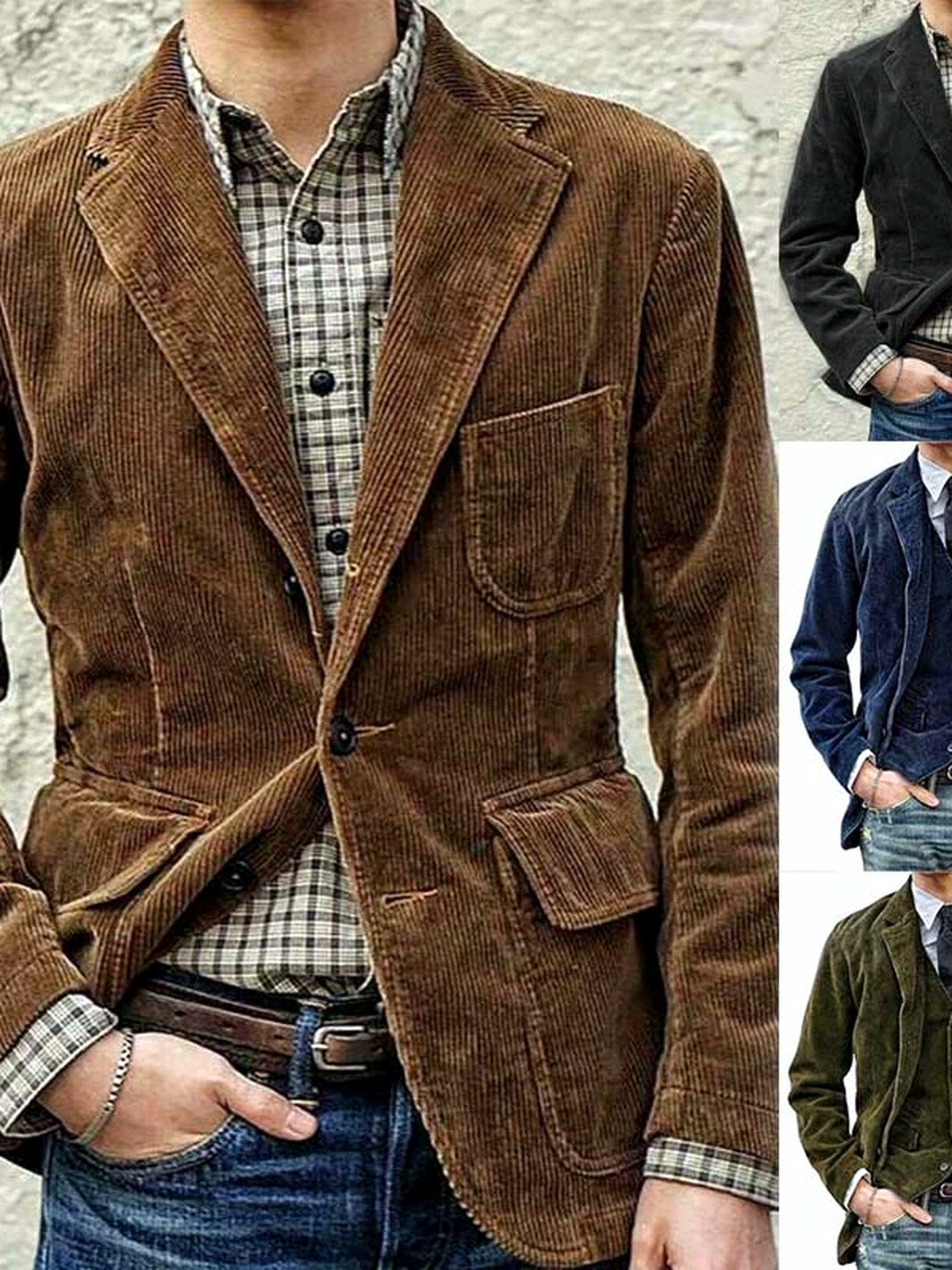 Men's Lapel Collar Solid Color Woven Long Sleeve Blazer Casual Spring and Fall - product detail view 1