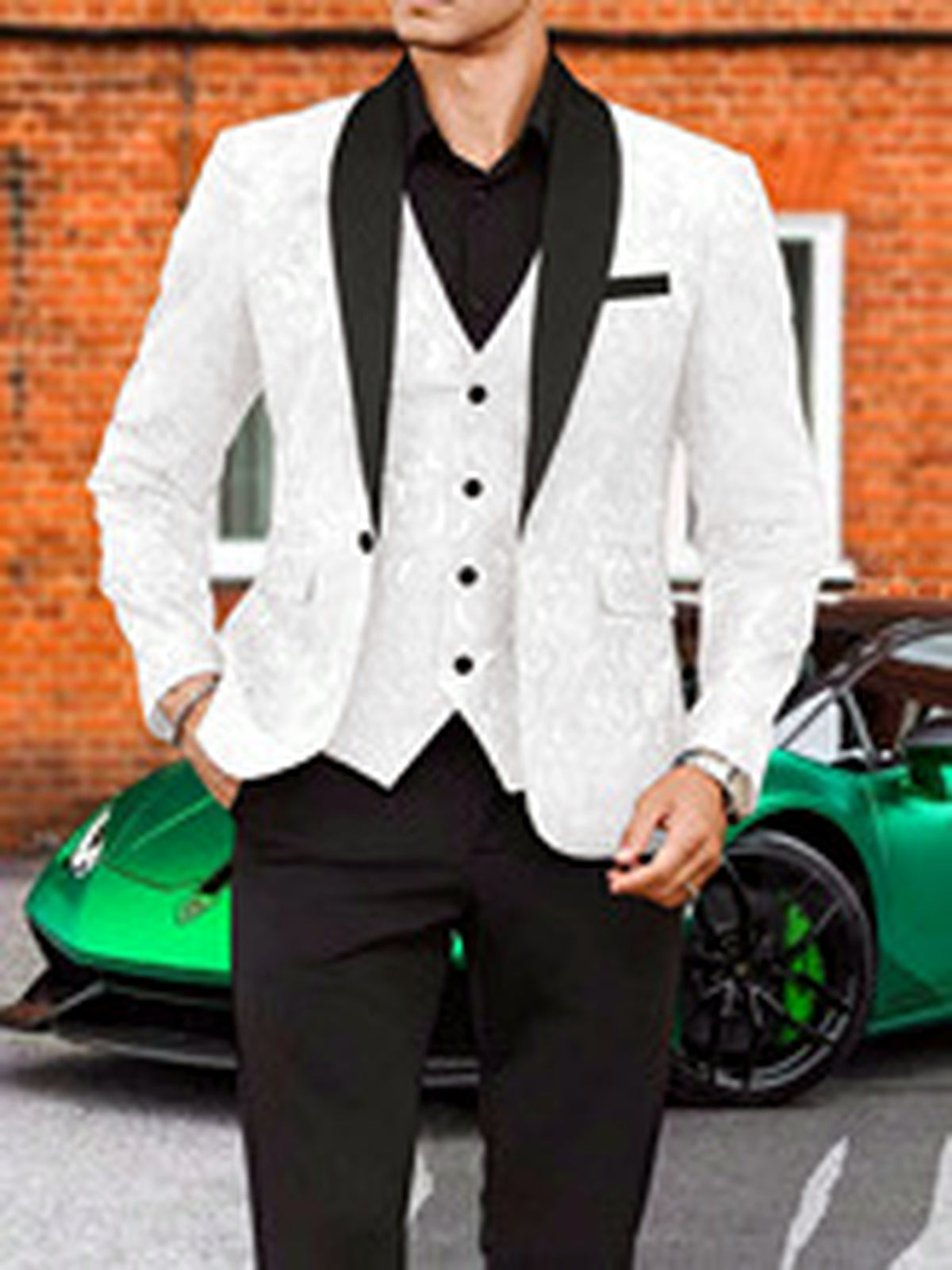 Men's Jacquard Blazer Suit Jacket One Button Party Banquet Formal Outfit - product detail view 2