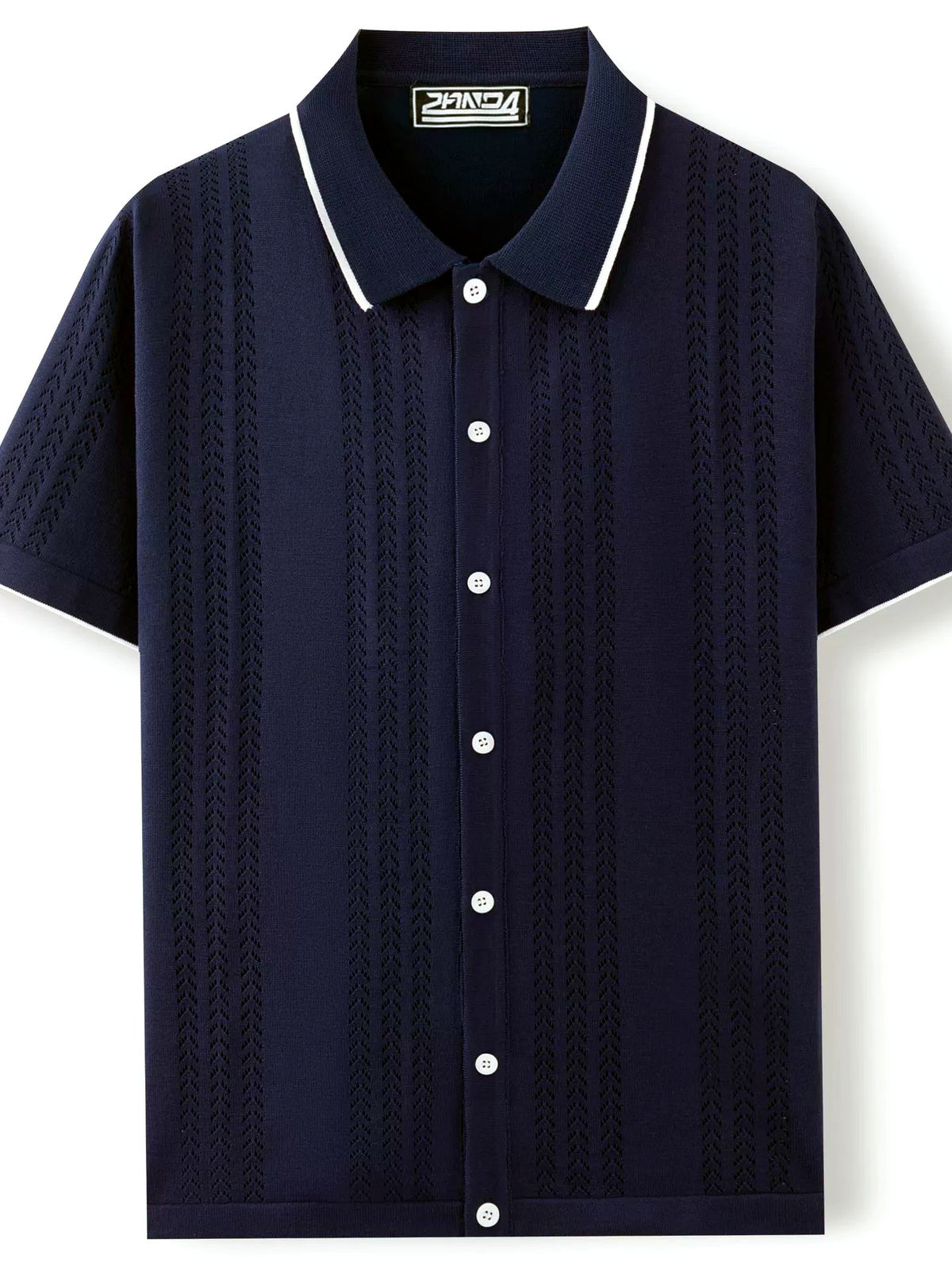 Men's Jacquard Knit Short Sleeve Polo Shirt Business Casual Summer Top - product detail view 3