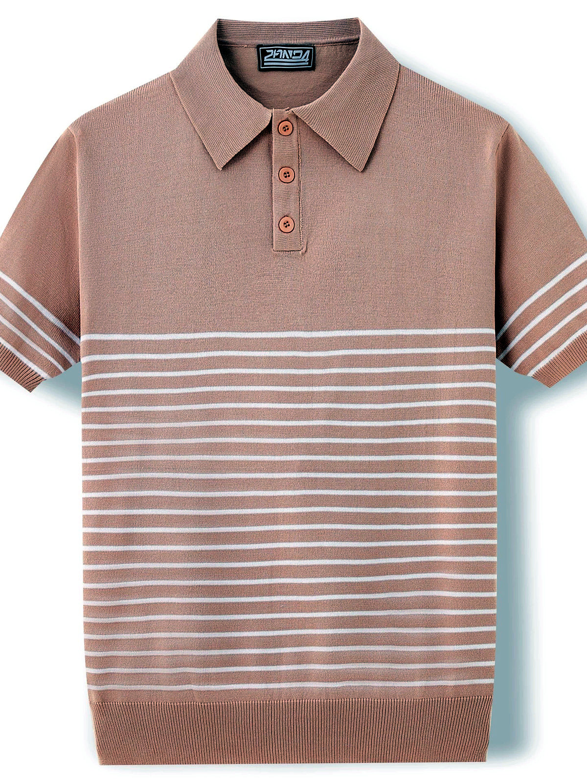 Men's Striped Jacquard Knit Short Sleeve Polo Shirt Business Casual Summer Top - product detail view 3