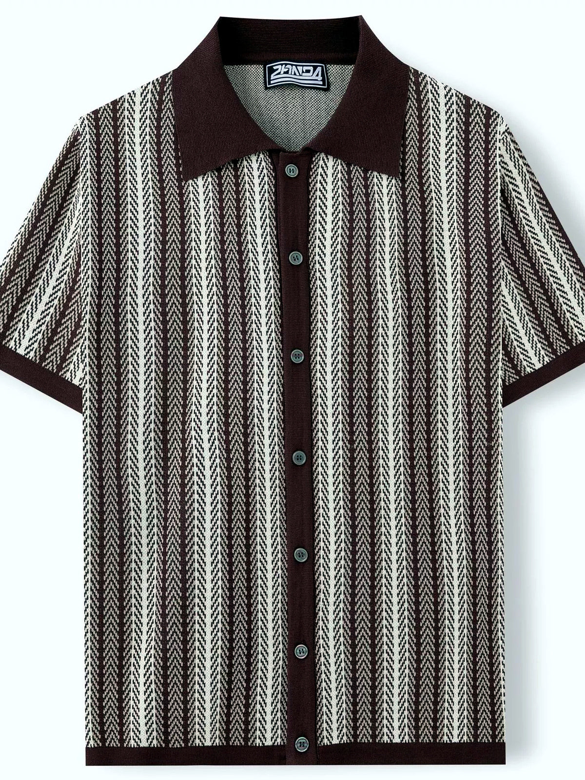 Men's Striped Jacquard Knit Short Sleeve Polo Shirt Business Casual Summer Top - product detail view 3