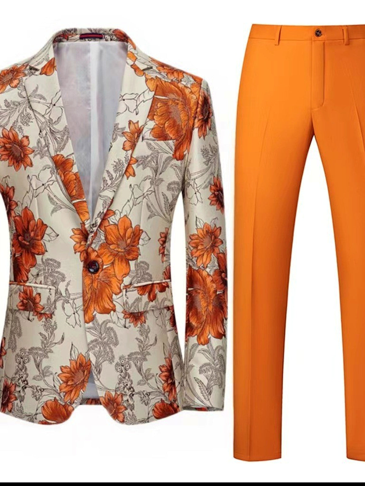 Men's Jacquard Blazer Suit Jacket One Button Party Banquet Formal Outfit in +Orange - product view