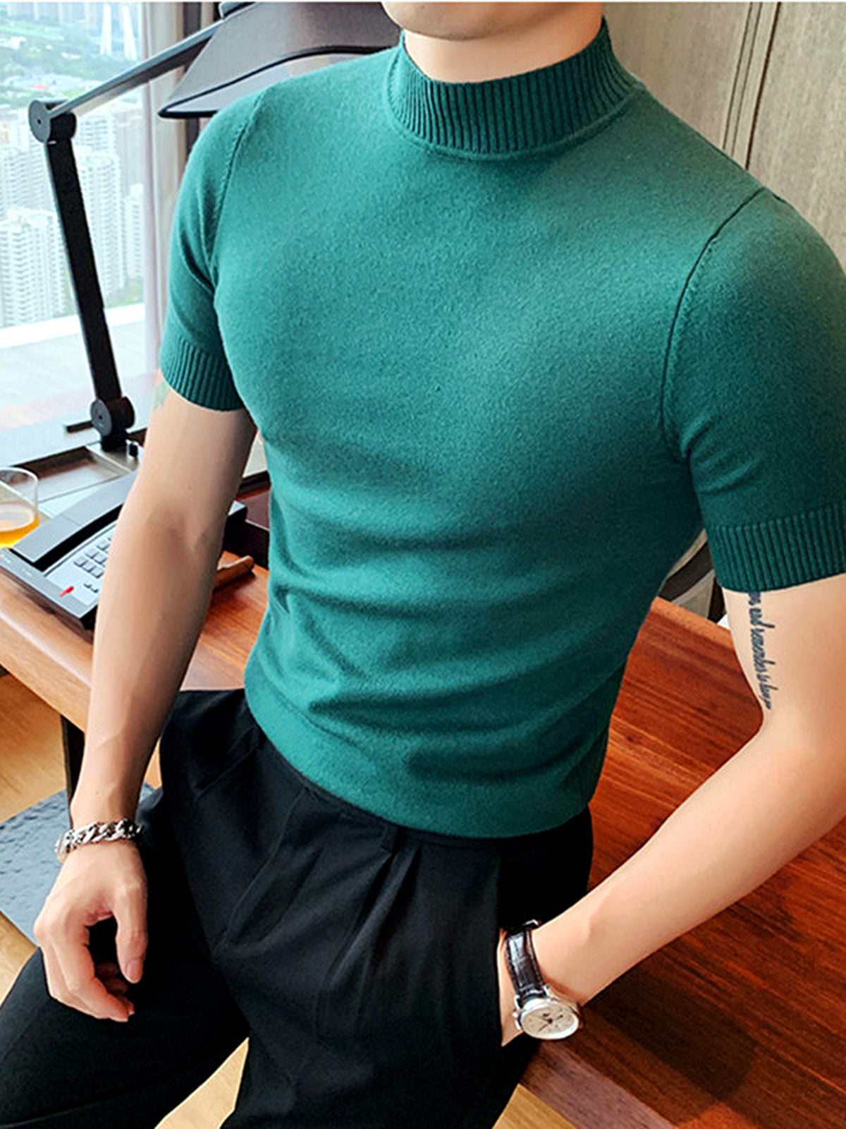 Men's Quick-Dry Henley Short Sleeve T-Shirt in Forest Green - product view
