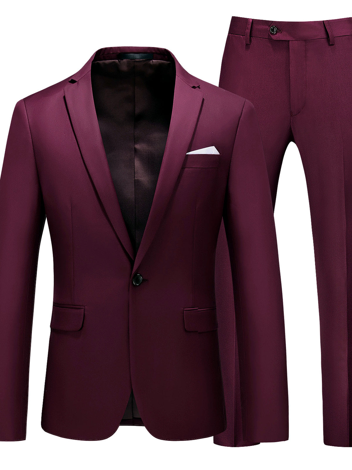 Men's Lightweight Business Blazer and Pants Set Casual Suit Outfit in Burgundy - product view