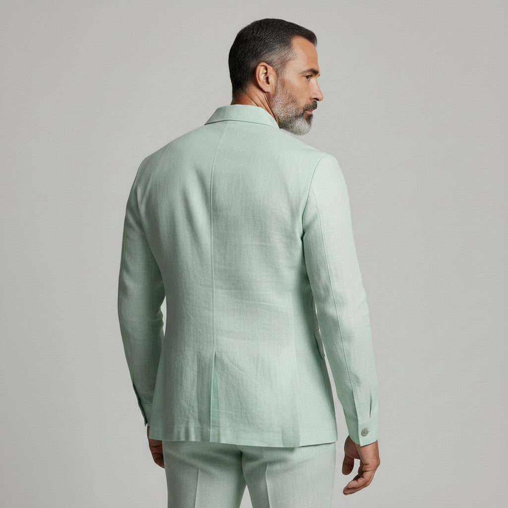 Men's Mint Green Multi-Pocket Turndown Collar Single Breasted Safari Jacket