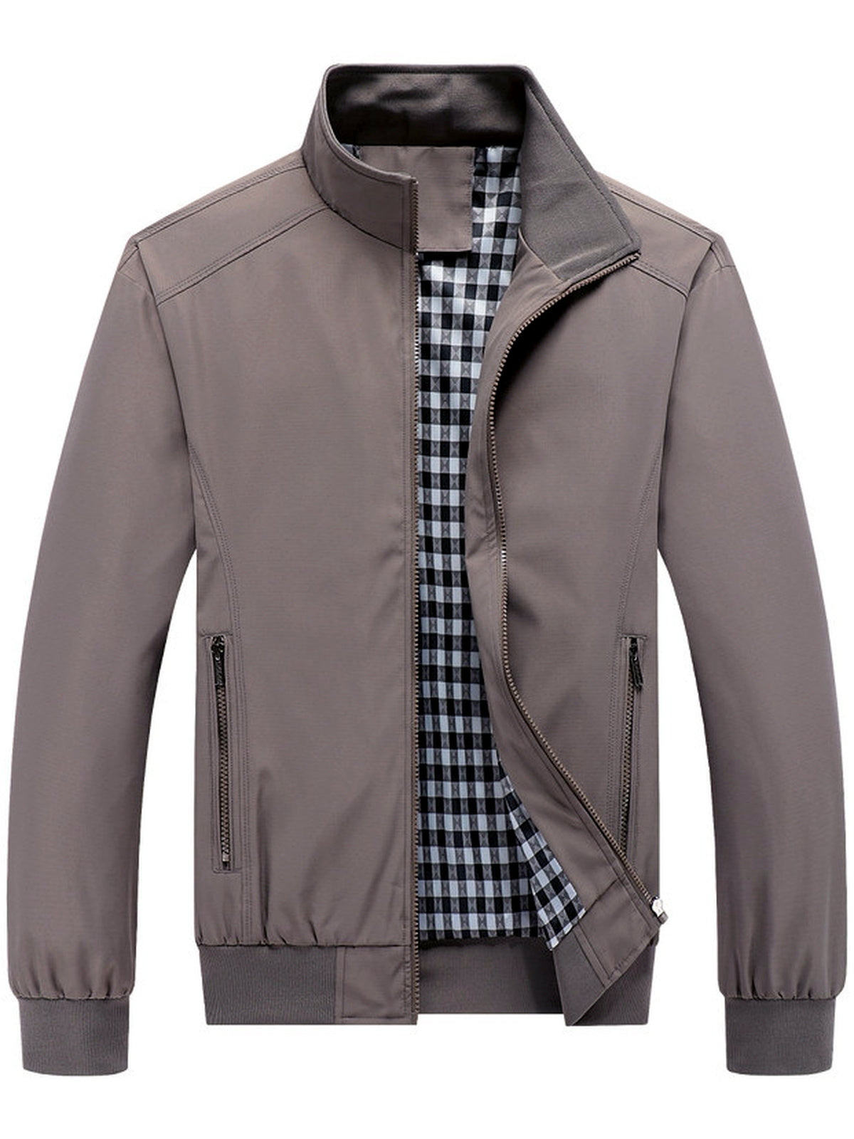 Men's Lapel Collar Slim Fit Long Sleeve Jacket for Everyday Smart-Casual Wear in Elephant Gray - product view