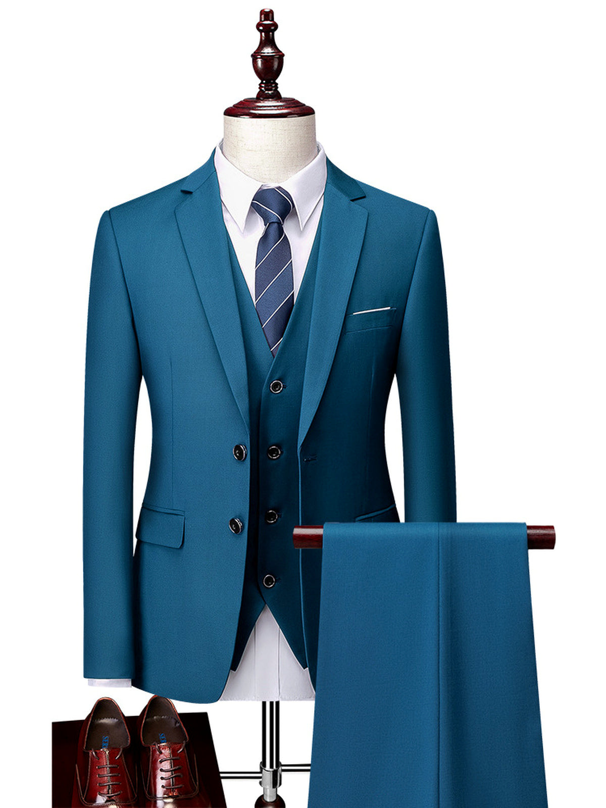 Men's Lightweight Business Blazer and Pants Set Casual Suit Outfit in Lake Blue - product view