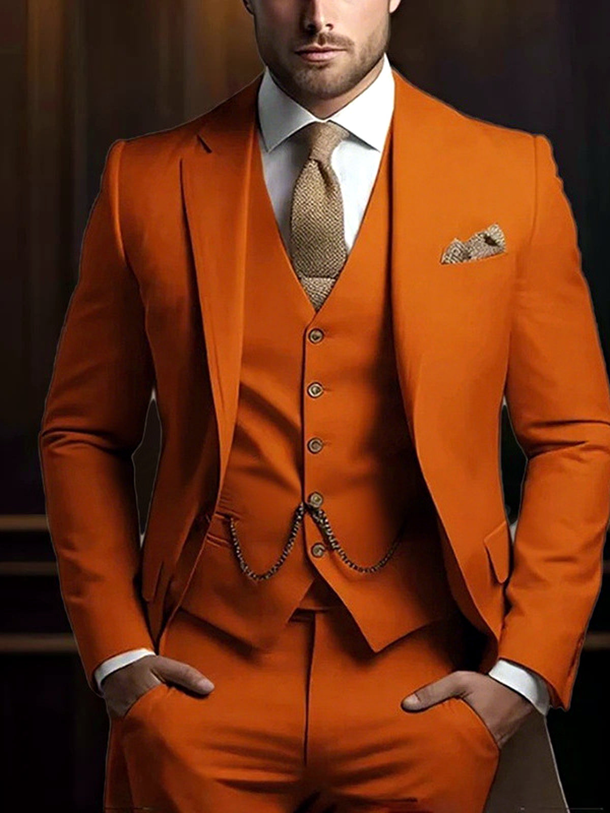 Men's Jacquard Blazer Suit Jacket One Button Party Banquet Formal Outfit in Caramel - product view