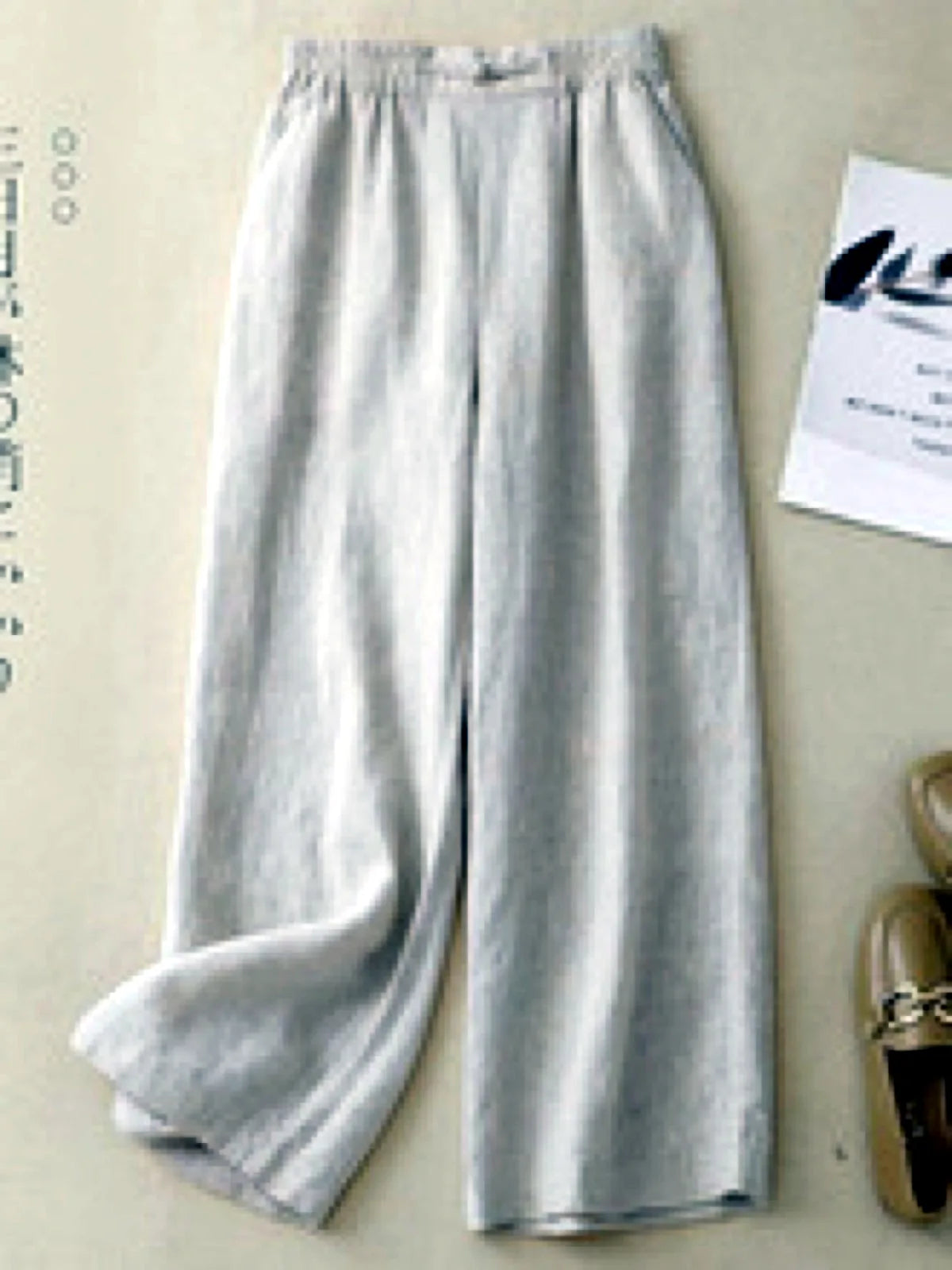 Women's Embroidered Cotton-Linen Tunic & Wide-Leg Pants Set - product detail view 1