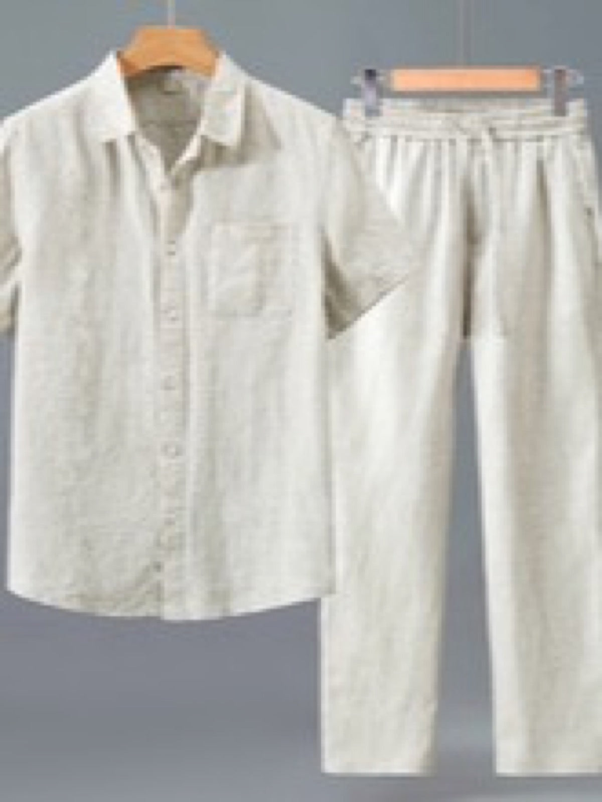 Men's Linen Blend Summer Shirt and Pants Set Lightweight Casual Beach Outfit product image