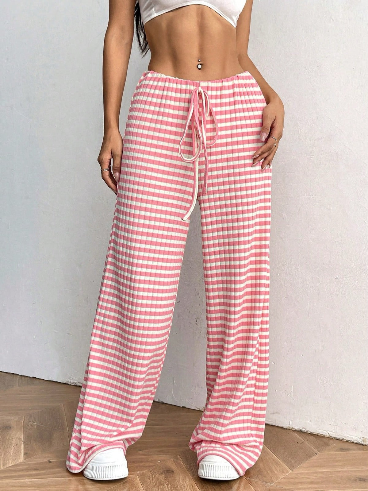 Women's Elastic Waist Drawstring Straight Leg Pants Casual Vacation Trousers product image