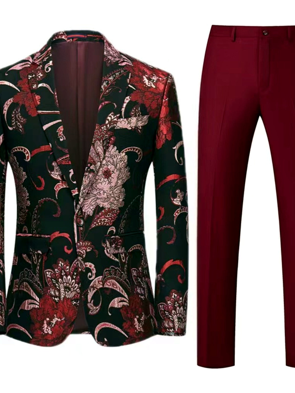 Men's Jacquard Blazer Suit Jacket One Button Party Banquet Formal Outfit in Red+ - product view