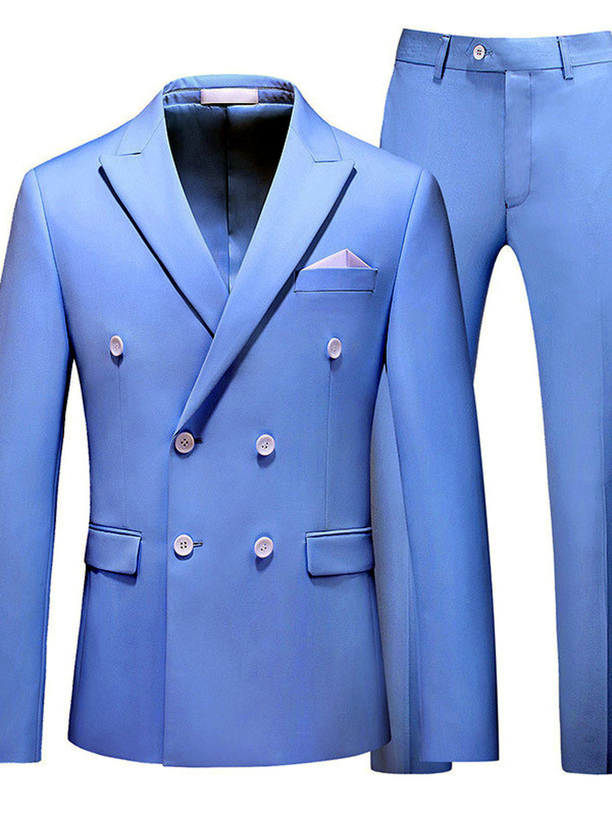 Men's Lightweight Business Blazer and Pants Set Casual Suit Outfit in Sky Blue - product view