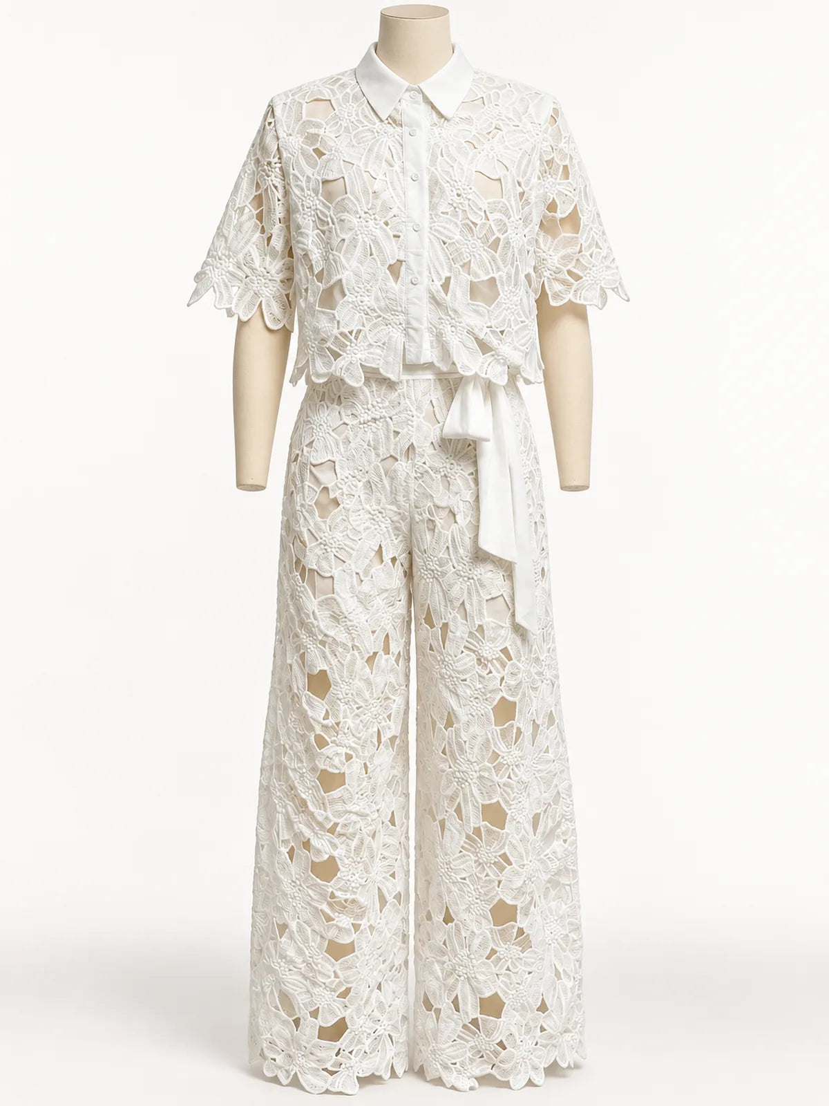 Women's Top and Wide-Leg Pants Two-Piece Set in White - mannequin view
