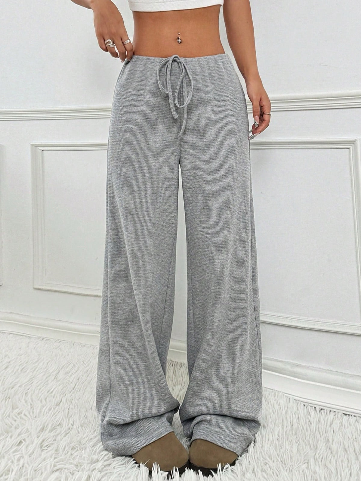 Women's Elastic Waist Drawstring Straight Leg Pants Casual Vacation Trousers product image