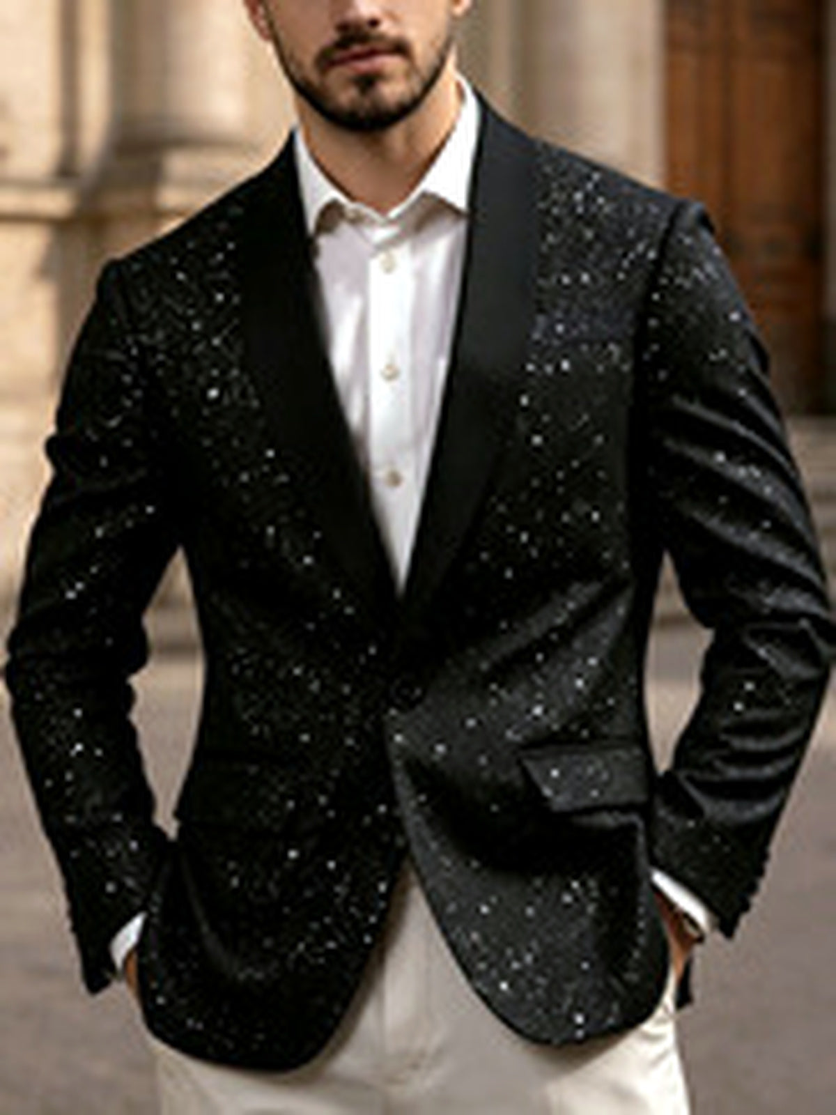 Men's Jacquard Blazer Suit Jacket One Button Party Banquet Formal Outfit - product detail view 1