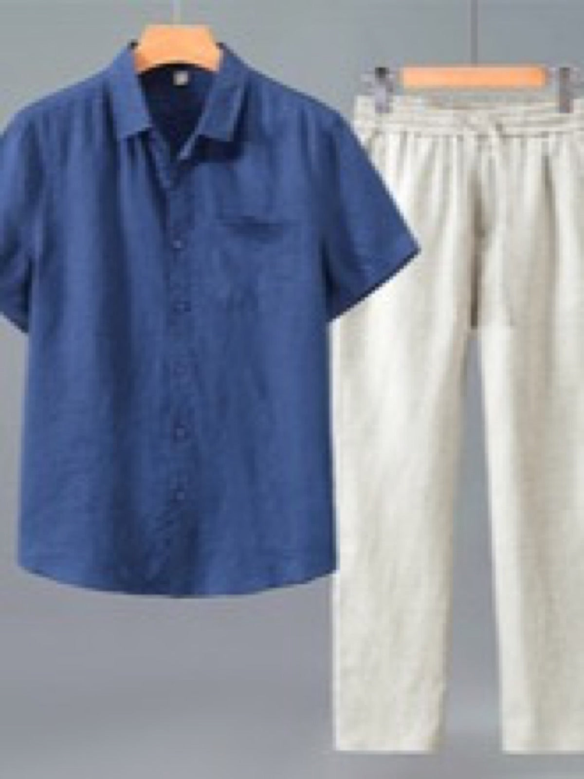 Men's Linen Blend Summer Shirt and Pants Set Lightweight Casual Beach Outfit product image