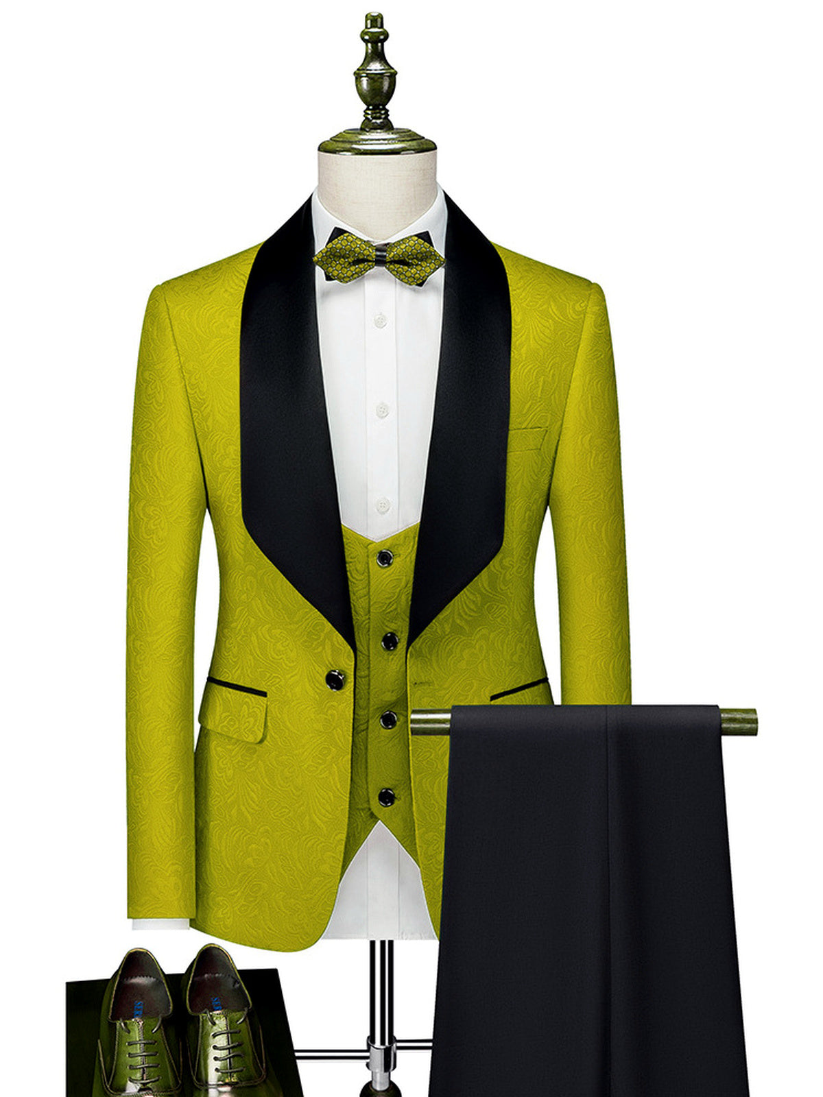 Men's Lightweight Business Blazer and Pants Set Casual Suit Outfit in Yellow - product view
