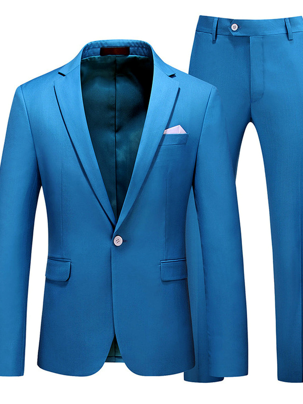 Men's Lightweight Business Blazer and Pants Set Casual Suit Outfit in Blue - product view