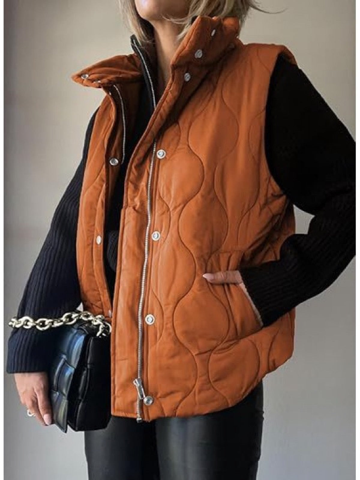 Women's Sleeveless Puffer Vest Solid Color Zip Button Casual Winter Waistcoat product image