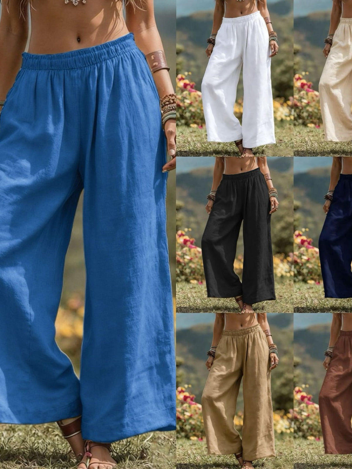Women's Elastic Waist Wide Leg Pants Loose Casual Fall Winter Trousers product image