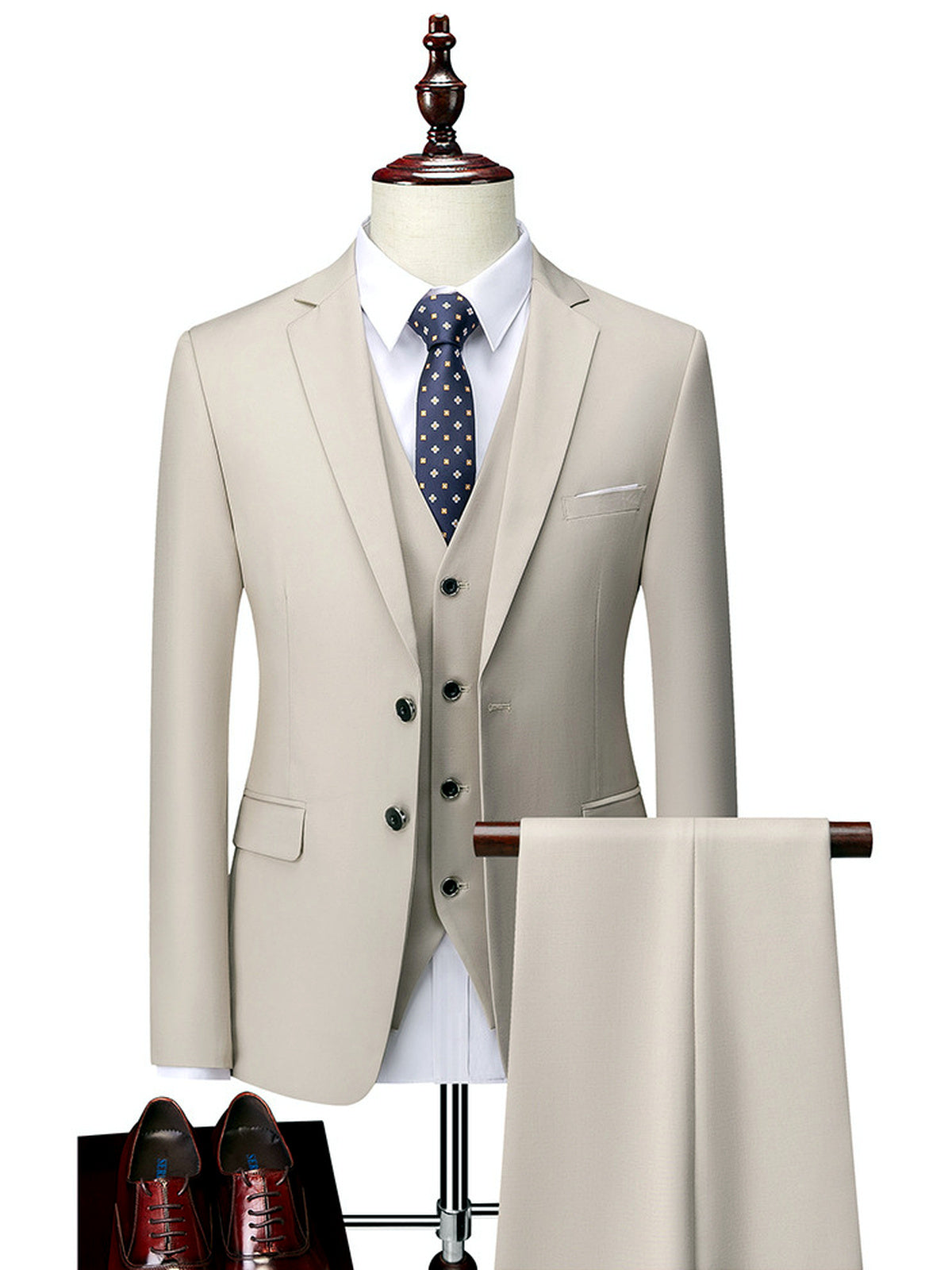 Men's Lightweight Business Blazer and Pants Set Casual Suit Outfit in Apricot - product view