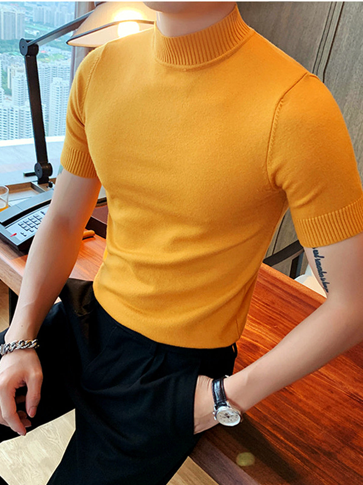 Men's Quick-Dry Henley Short Sleeve T-Shirt in Yellow - product view