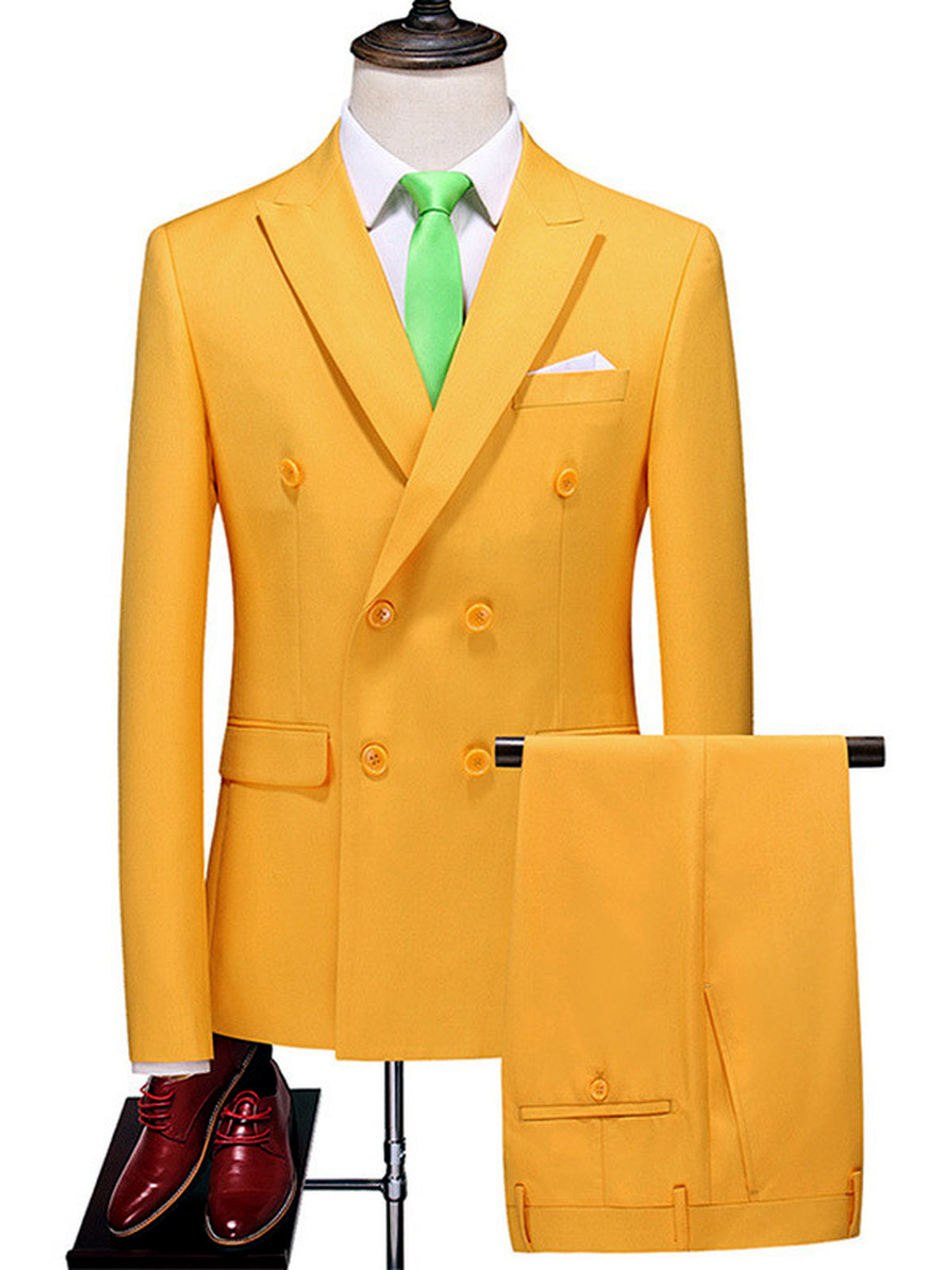 Men's Lightweight Business Blazer and Pants Set Casual Suit Outfit in Yellow - product view