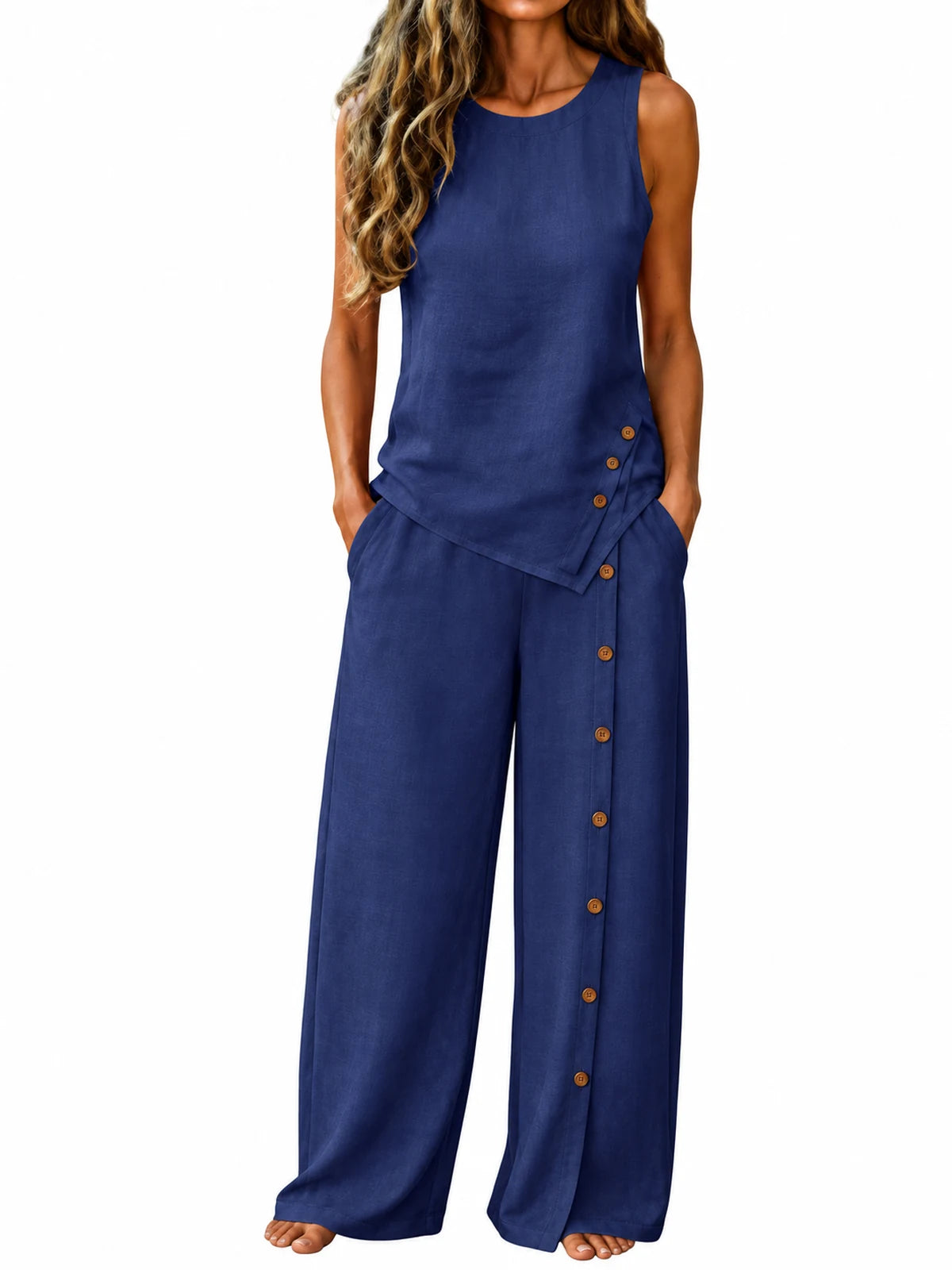 Women's Sleeveless Puffer Vest Solid Color Zip Button Casual Waistcoat in Navy - product view